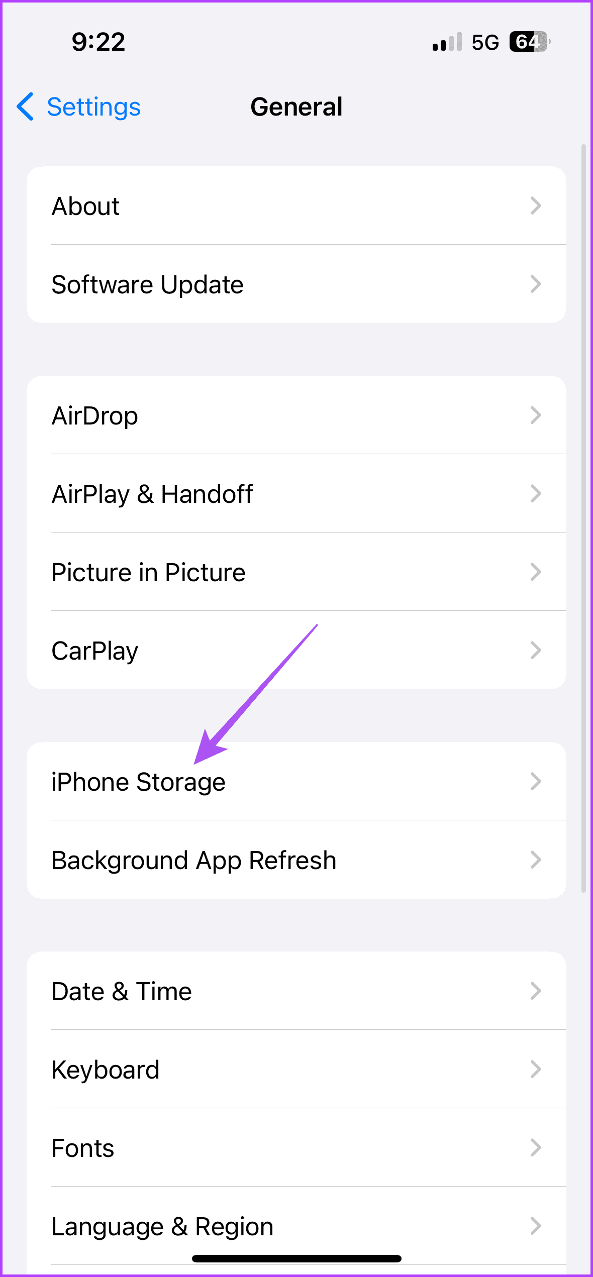 iphone storage settings 