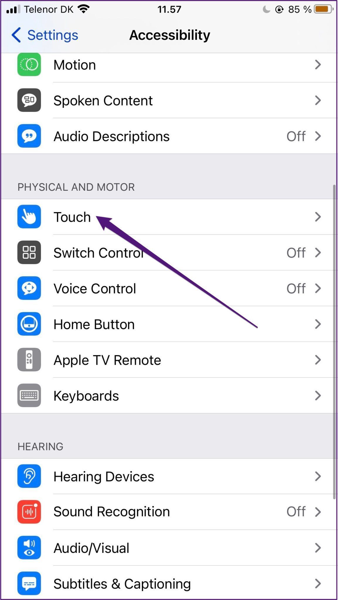 Iphone touch accessibility