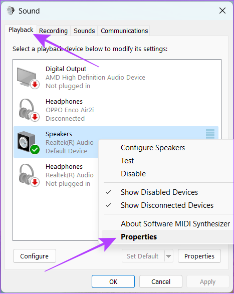 jump to playback, choose the source and hit properties