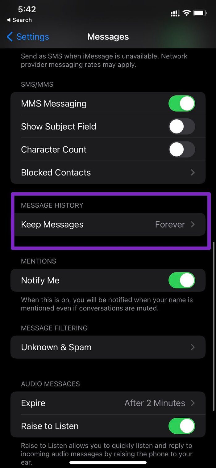 Keep messages history