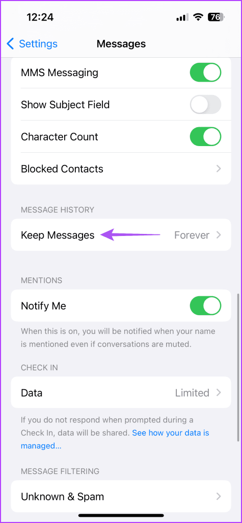 keep messages settings iphone