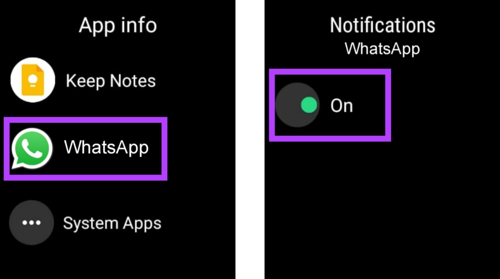 keep whatsapp notifications enabled on watch