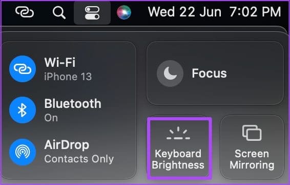 keyboard brightness control center mac