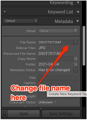 Lightroom unedited rename for single picture annotated