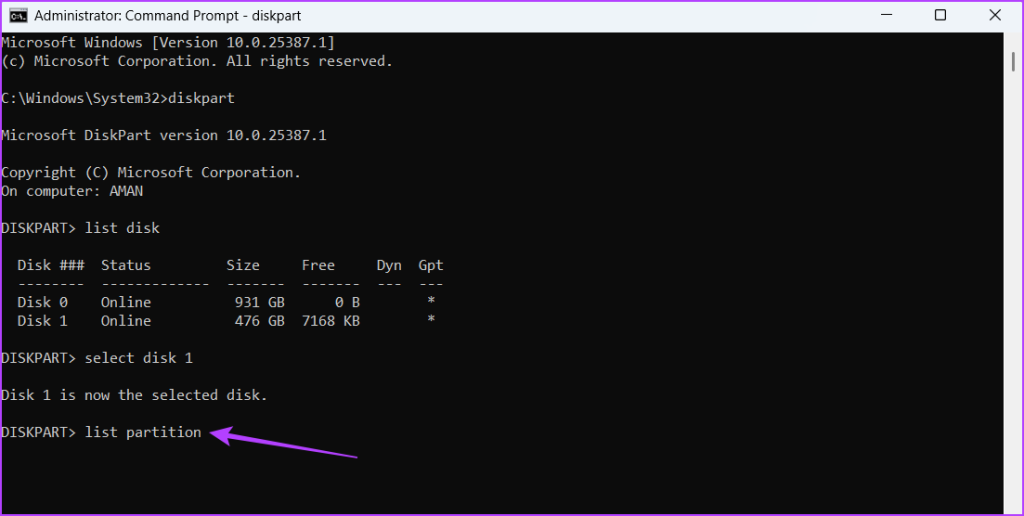 list partition cmd in Command Prompt