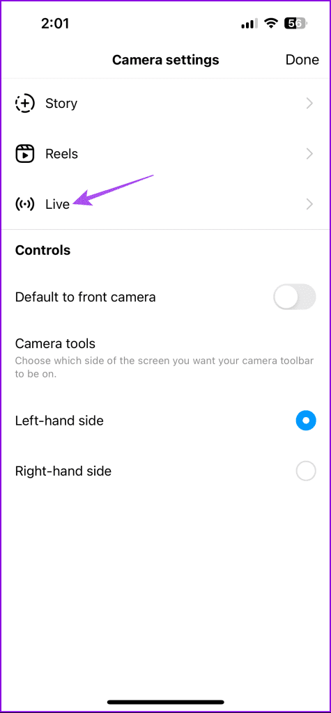 live camera settings instgram 