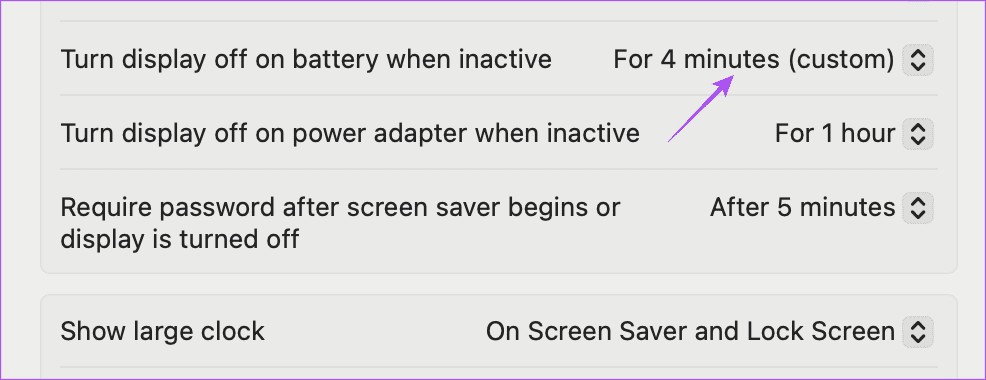 lock screen settings on battery mac