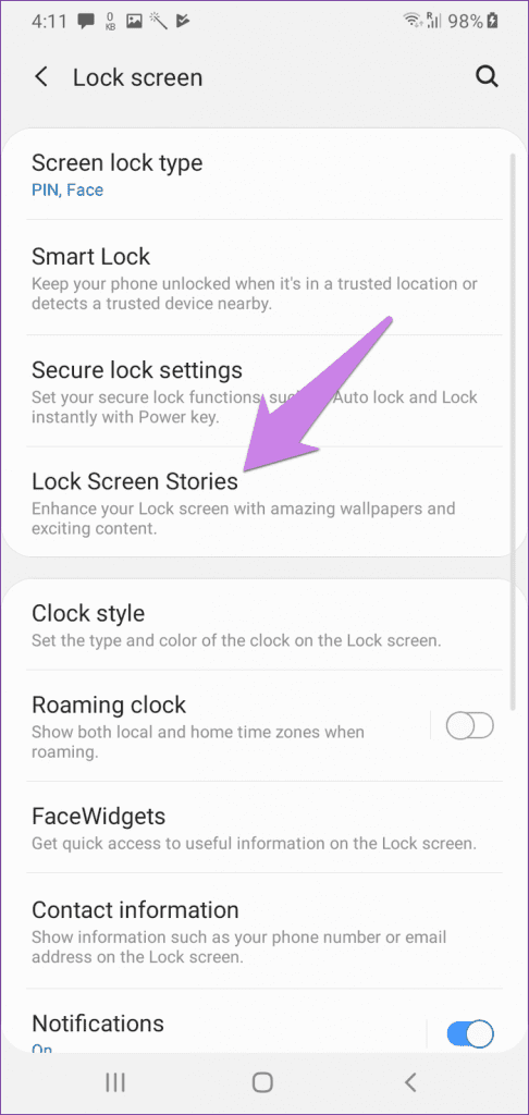 lock screen stories samsung settings