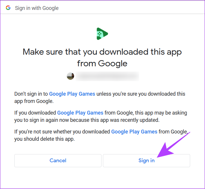 login with your Google account in Google Play Games for PC