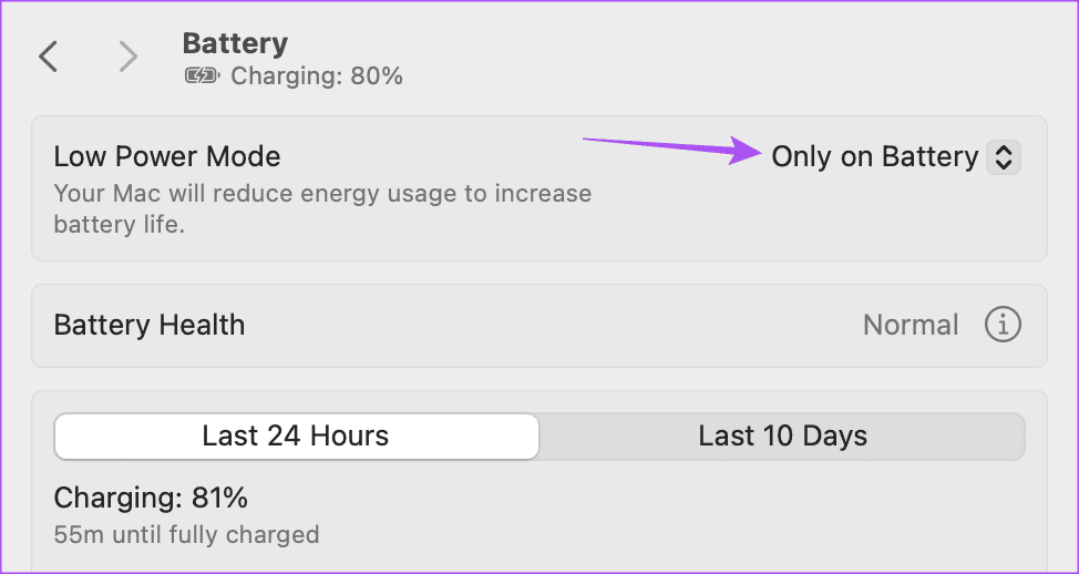 low power mode settings mac