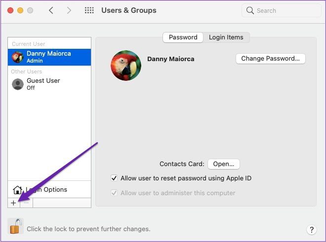 Mac add new user button