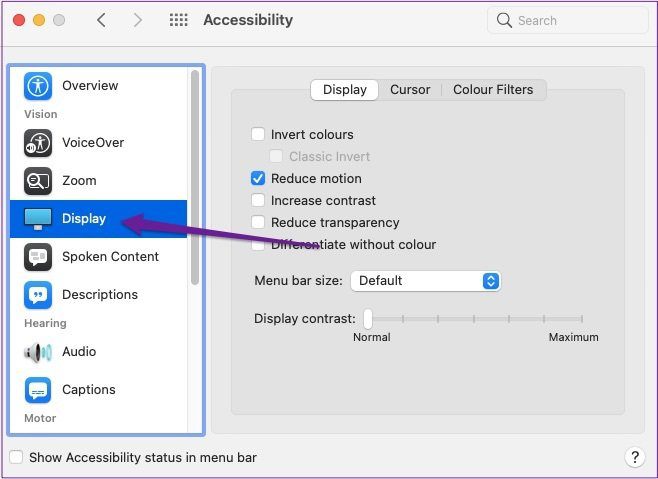Mac display settings accessibility