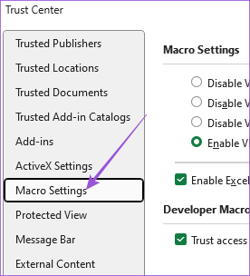 macro settings options Excel