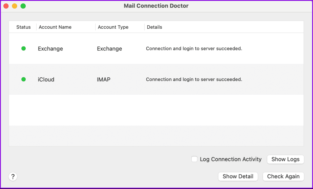 mail connection doctor mac