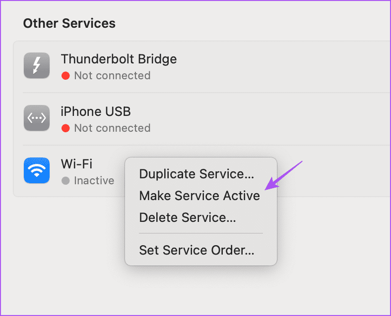 make service active wi fi settings mac