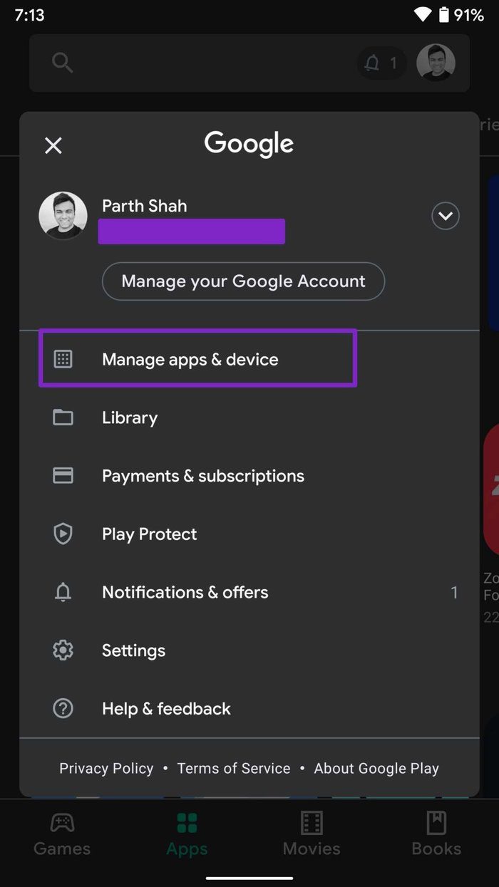 Manage apps in google play store