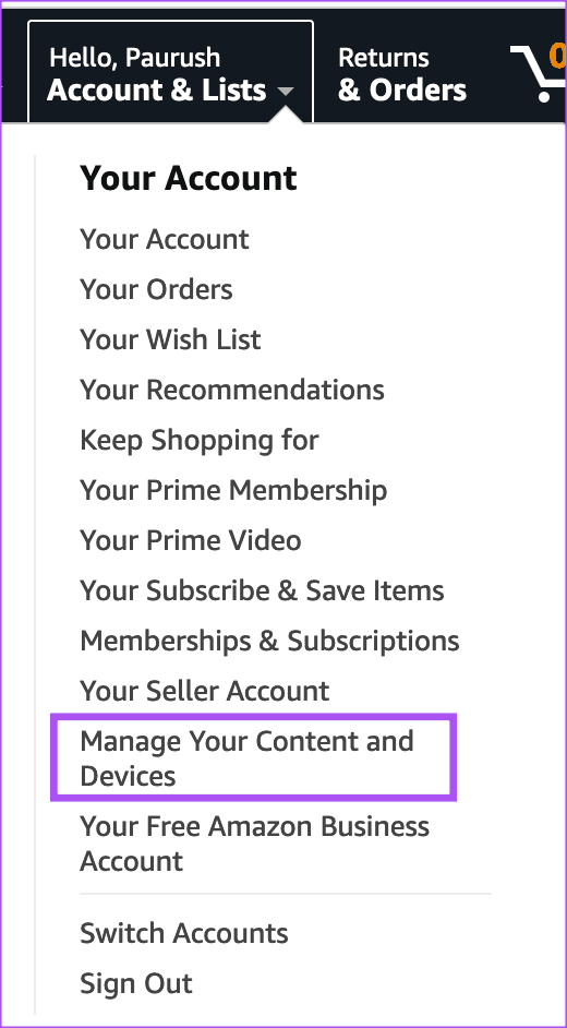manage your content and devices amazon account