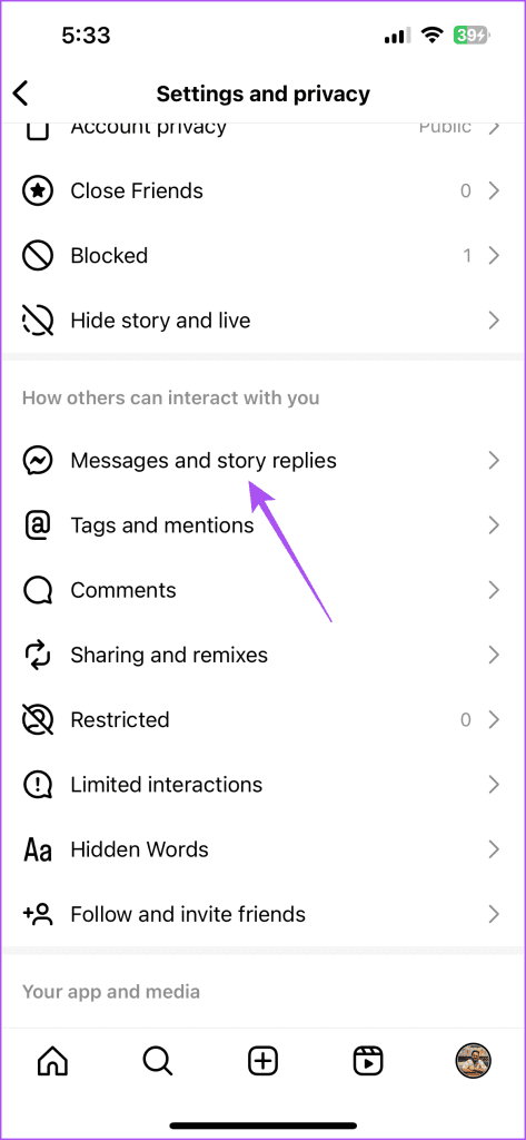 messages and story replies settings instagram