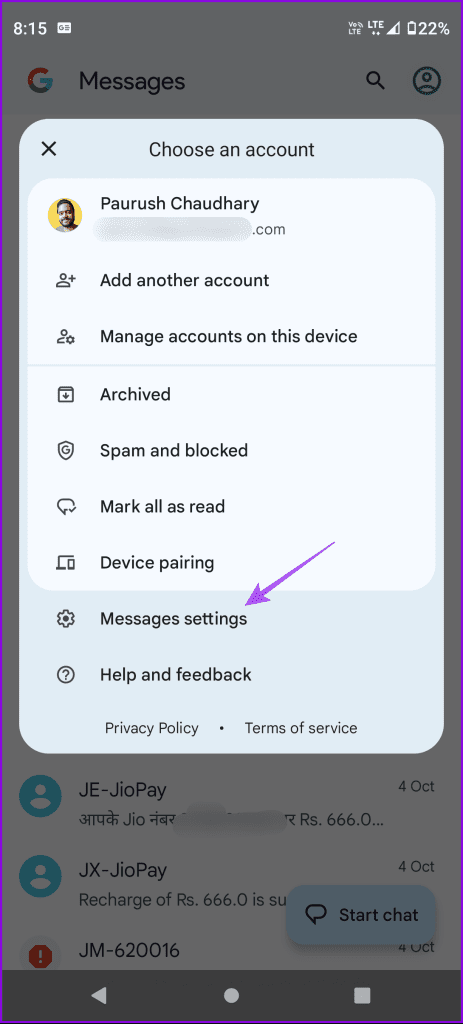 messages settings google messages app