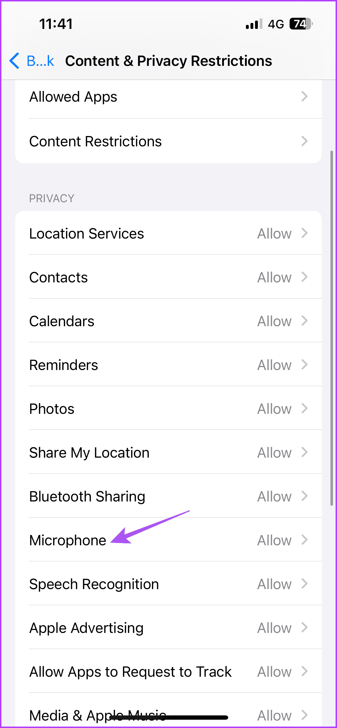microphone content restrictions iphone