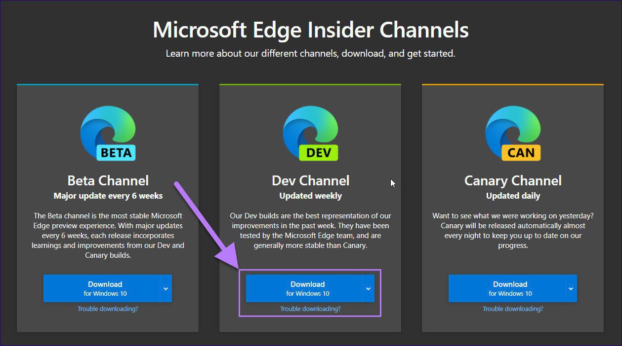 Microsoft edge dev channels
