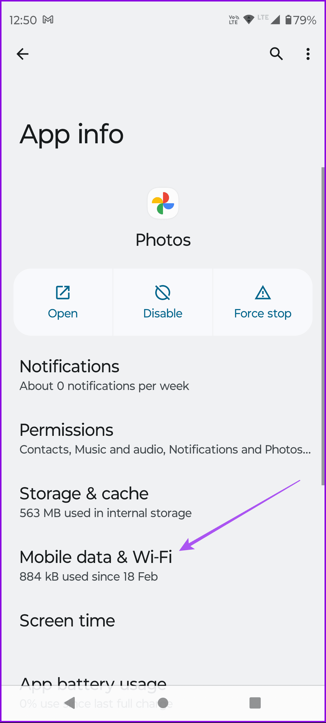 mobile data and wifi googlephotos app info