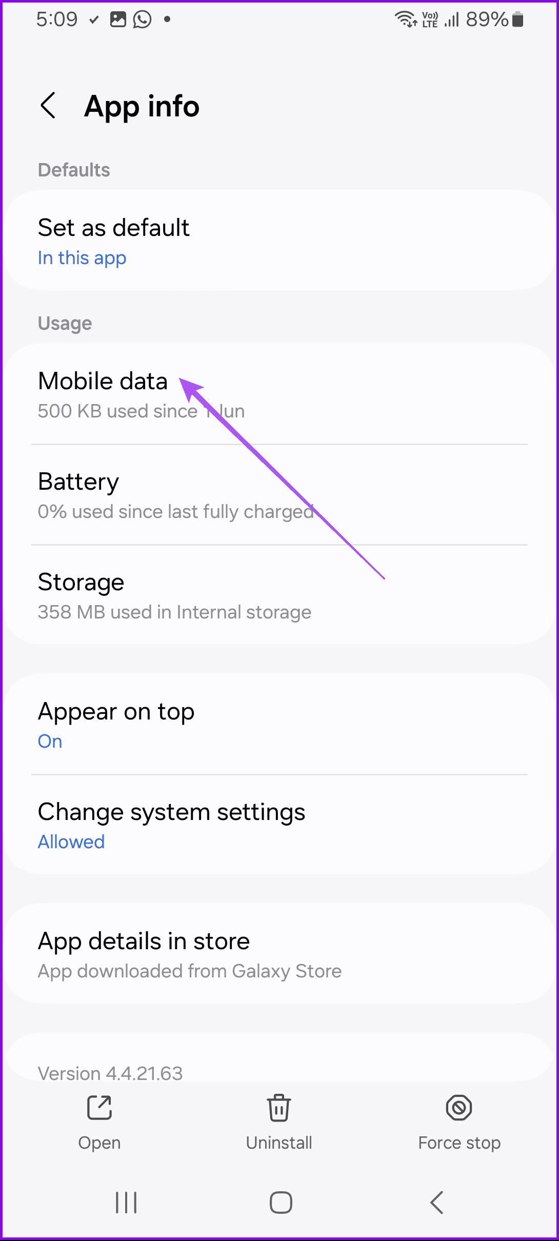 mobile data app info samsung notes