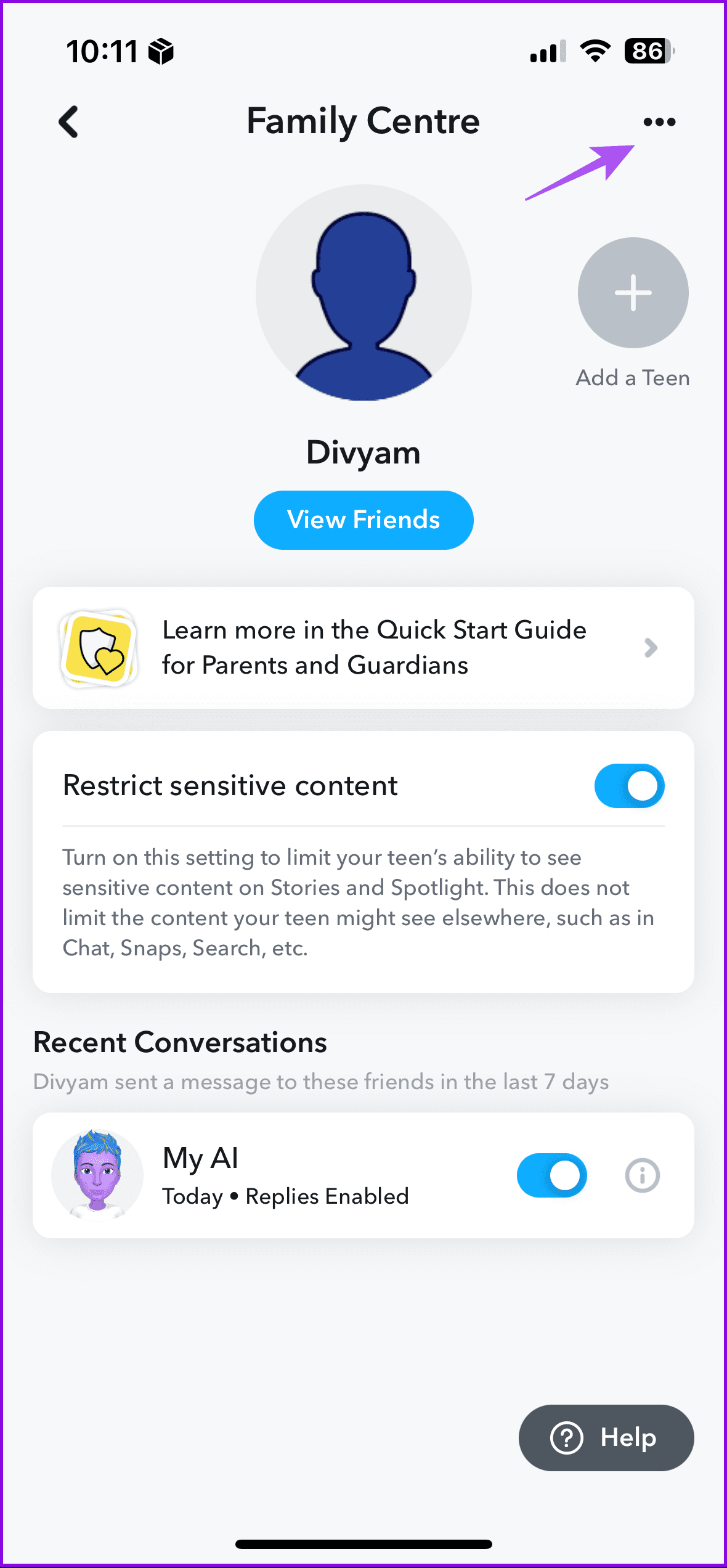 more options family center snapchat