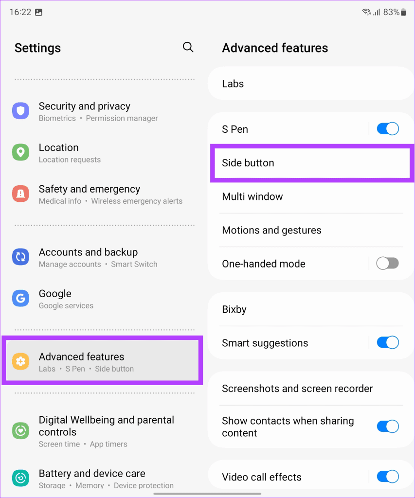 navigate to Settings Advanced features and then tap on Side button 1