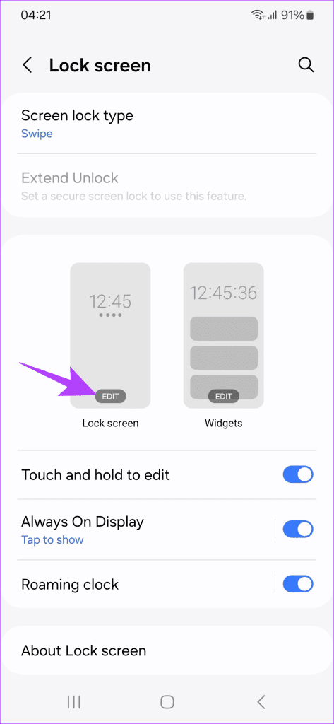 navigate to Settings Lock screen and then tap on the Edit button over Lock screen