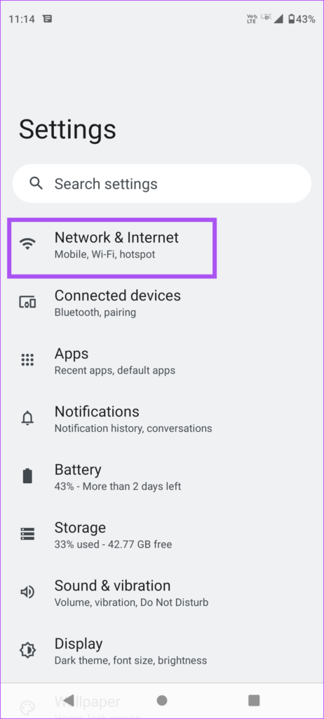 network and internet settings android