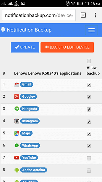 Notification Backup Select Apps For Backup