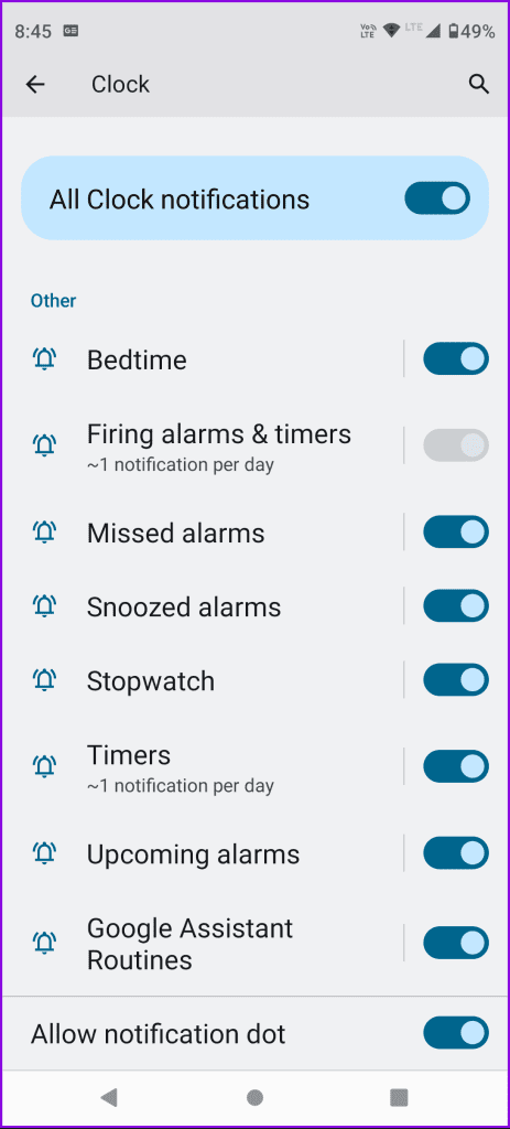 notification permissions clock android