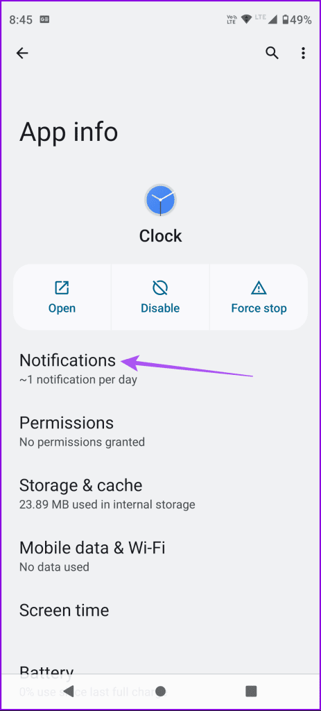 notifications clock app info android