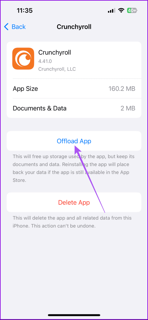 offload app crunchyroll iphone