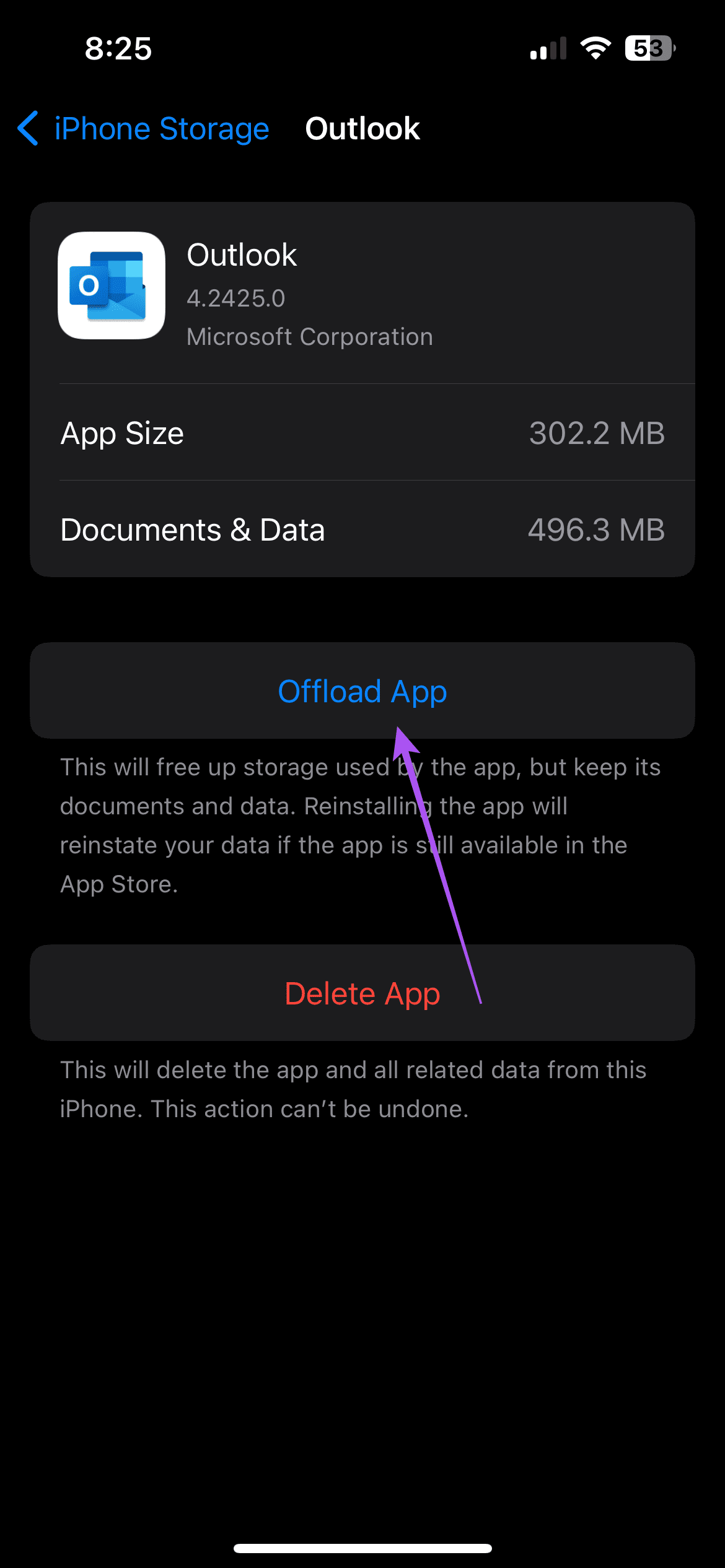 offload app outlook iphone