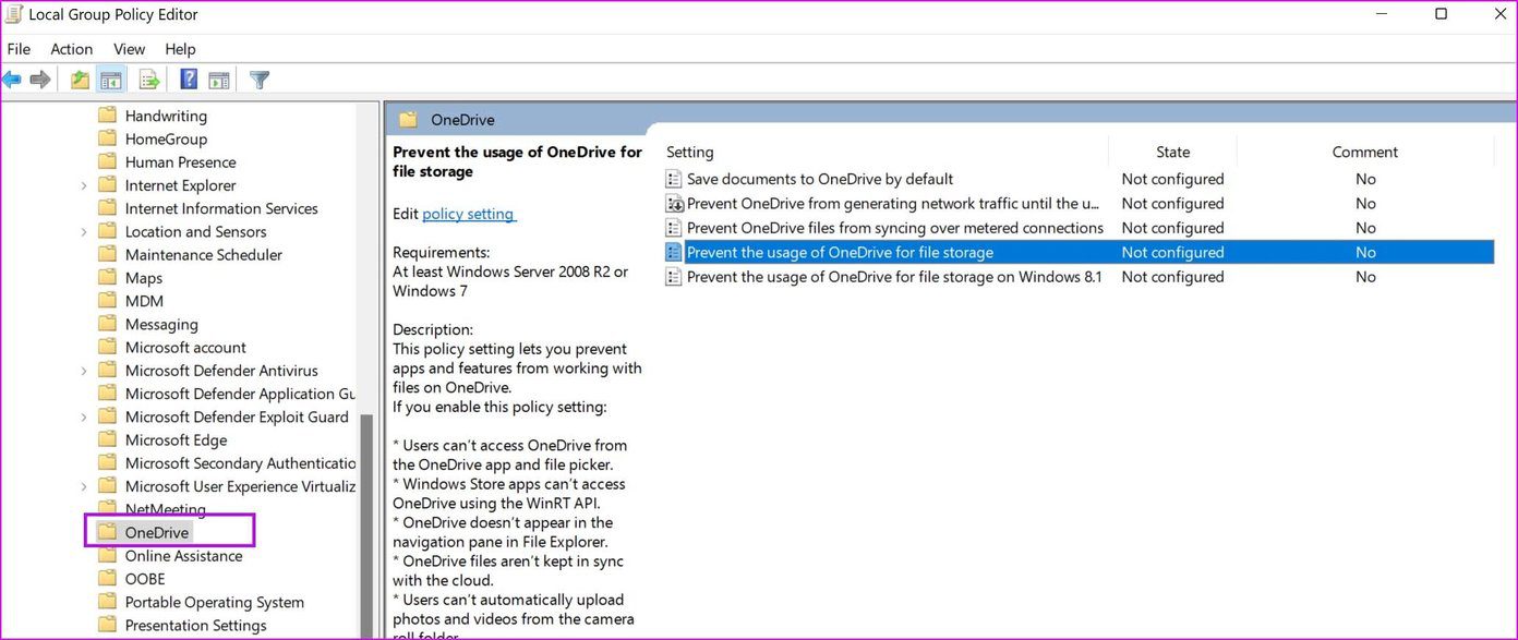 Onedrive in group policy editor