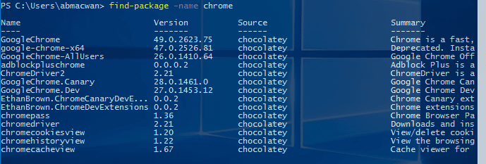 Oneget Chocolatey Find Chrome