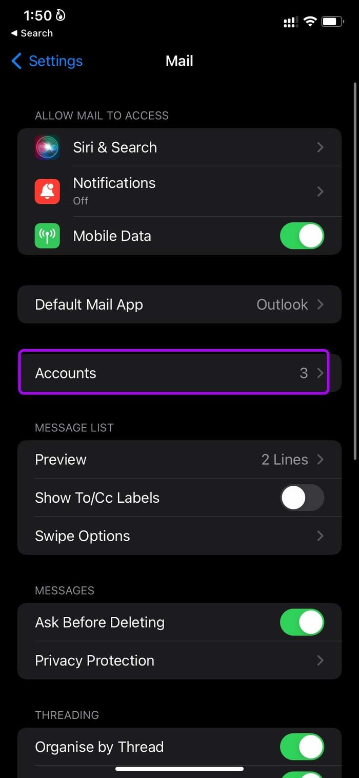 Open accounts menu fix mail not sending emails on i Phone