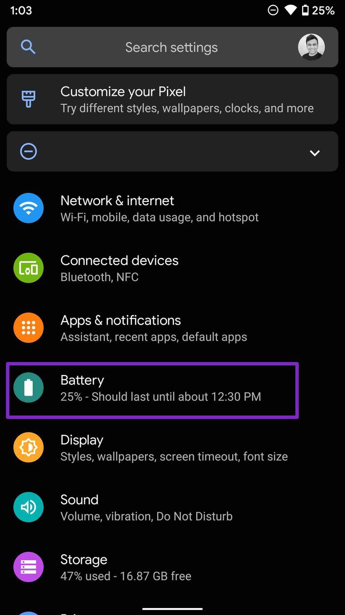Open android battery menu