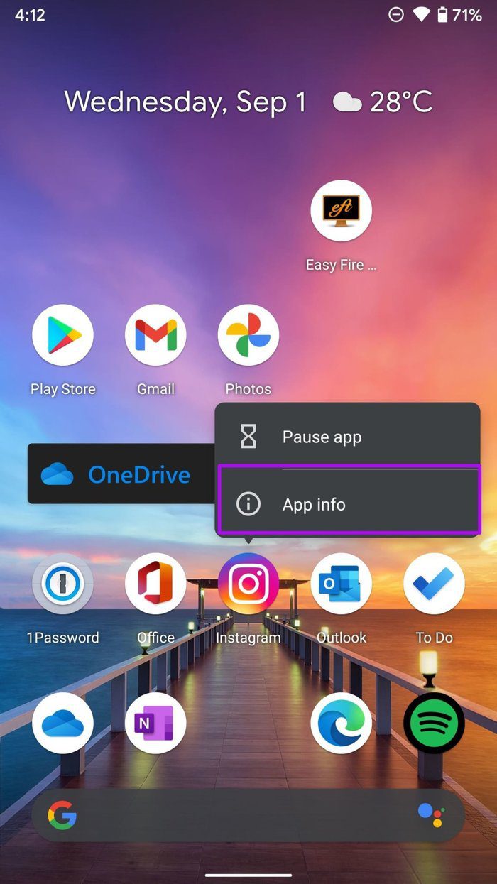 Open app info menu