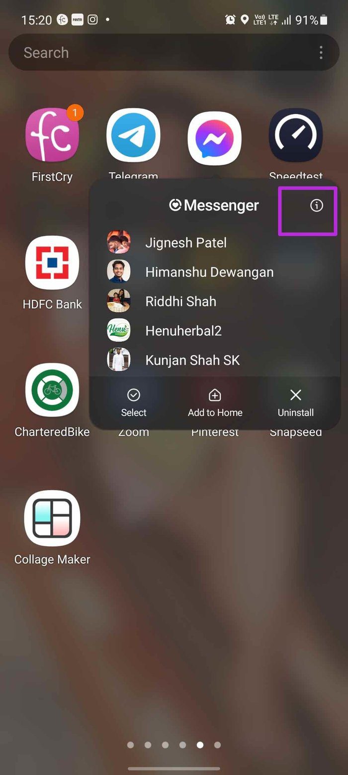Open app info menu