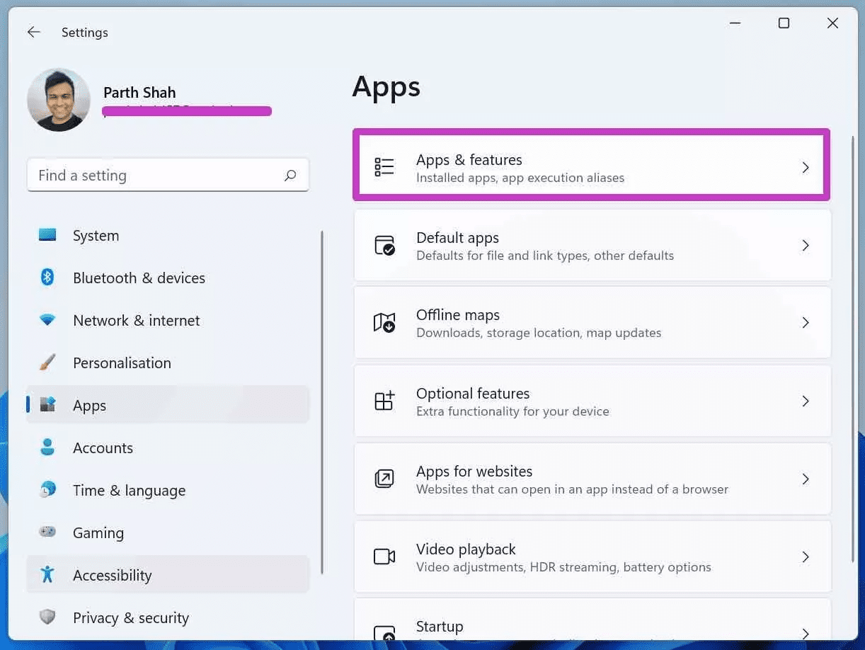 Open apps and features