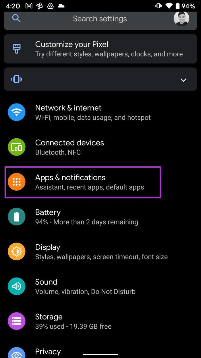 Open apps and notifications