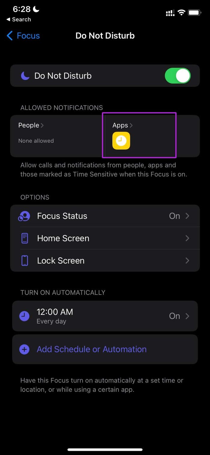 Open apps menu in focus