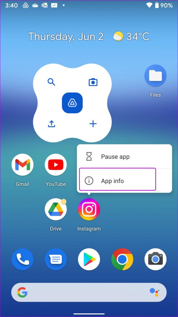 Long press to open the app info menu