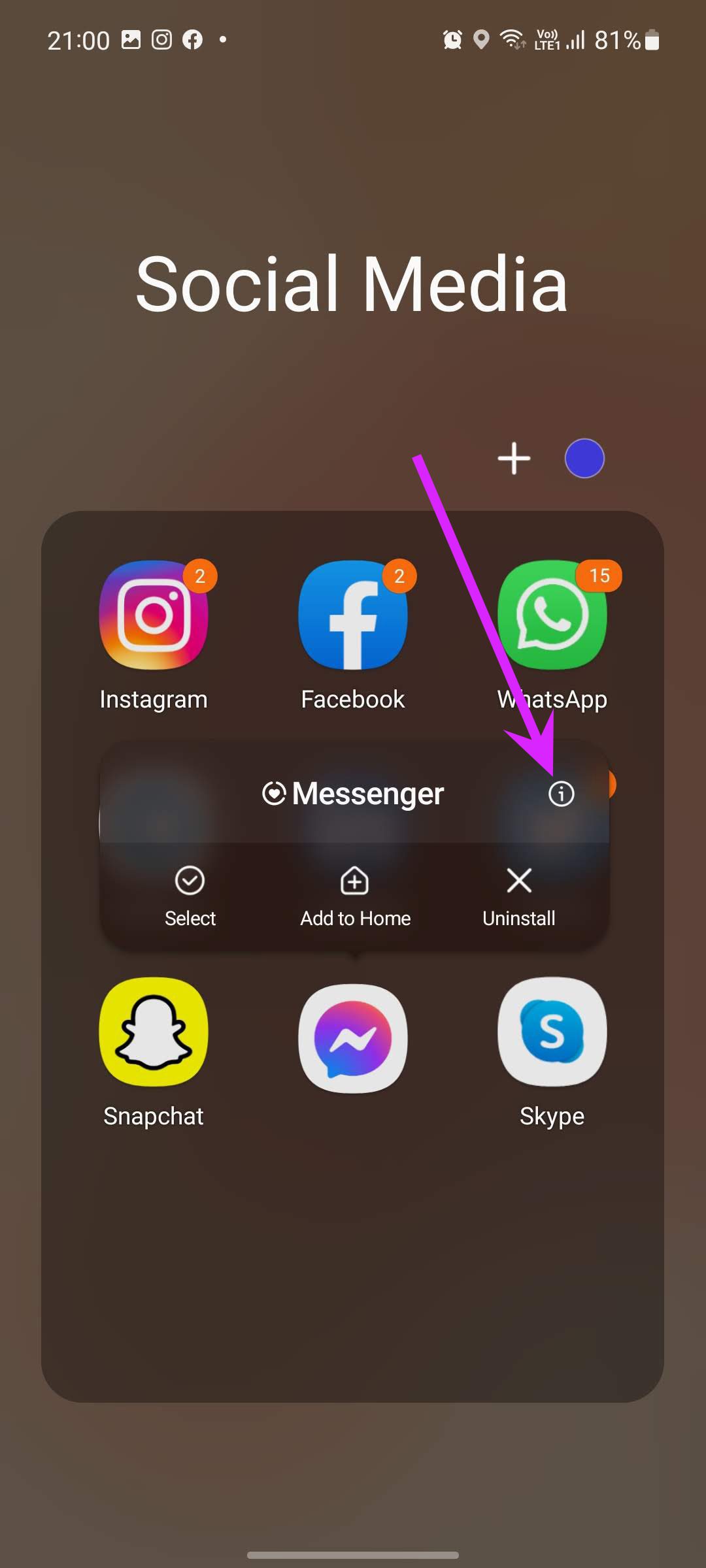 Messenger app info menu