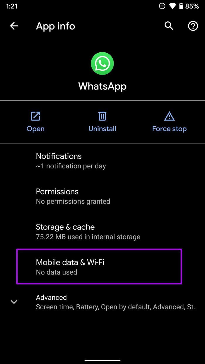 Open mobile data and wifi menu