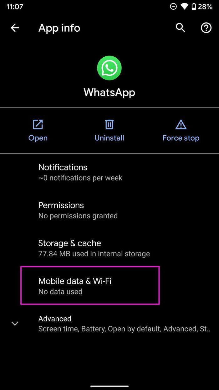 Open mobile data and wifi menu