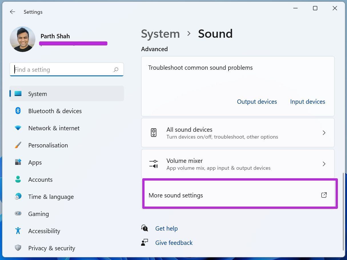 Open more sound settings